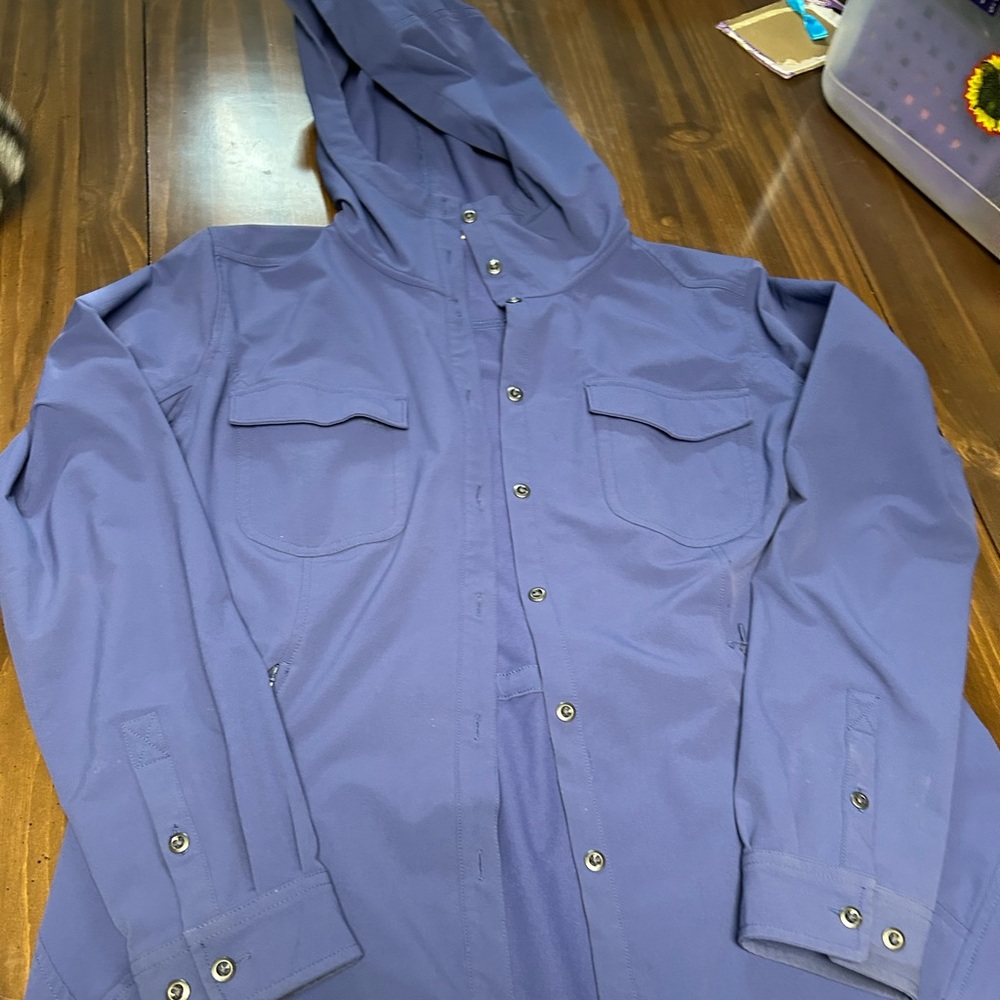 Duluth Trading Co waterproof shirt Jacket Blue women’s size Large EUC